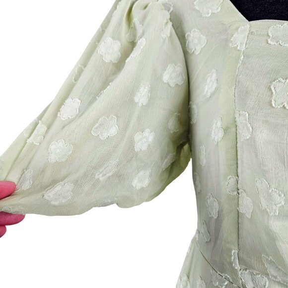 BTBFM Womens Small Summer Boho Floral Green Maxi Dress Ruffle Hem Flowy Casual - Picture 10 of 13